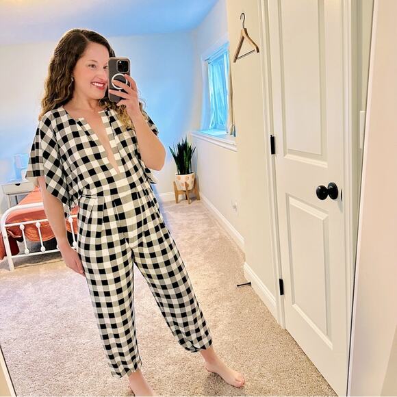 Norma Kamali Black White Plaid Jumpsuit 38 Small